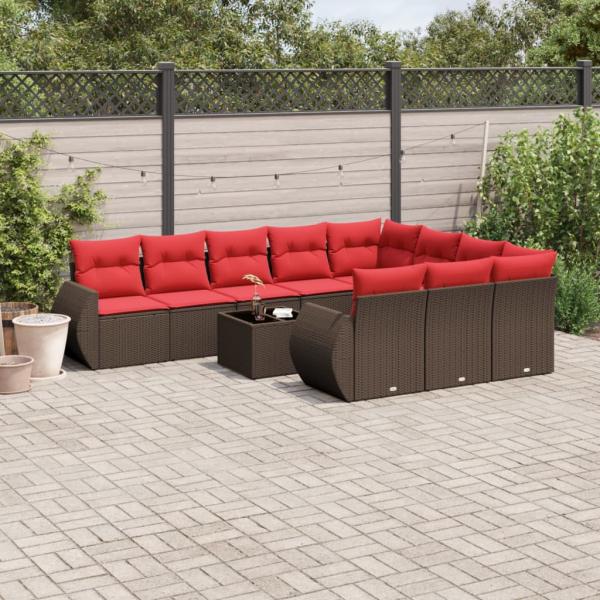 ARDEBO.de - 11-teiliges Gartensofa-Set mit Kissen, braun, Polyrattan
