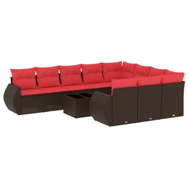 11-teiliges Gartensofa-Set mit Kissen, braun, Polyrattan