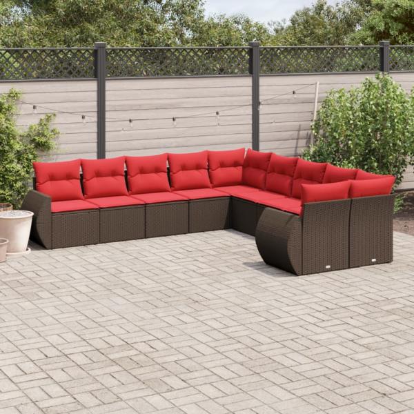 ARDEBO.de - 10-teiliges Gartensofa-Set mit Kissen, braun, Polyrattan