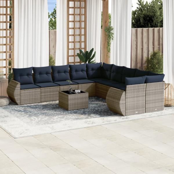 ARDEBO.de - 11-teiliges Gartensofa-Set mit Kissen, grau, Polyrattan
