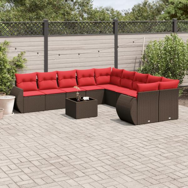 ARDEBO.de - 11-teiliges Gartensofa-Set mit Kissen, braun, Polyrattan