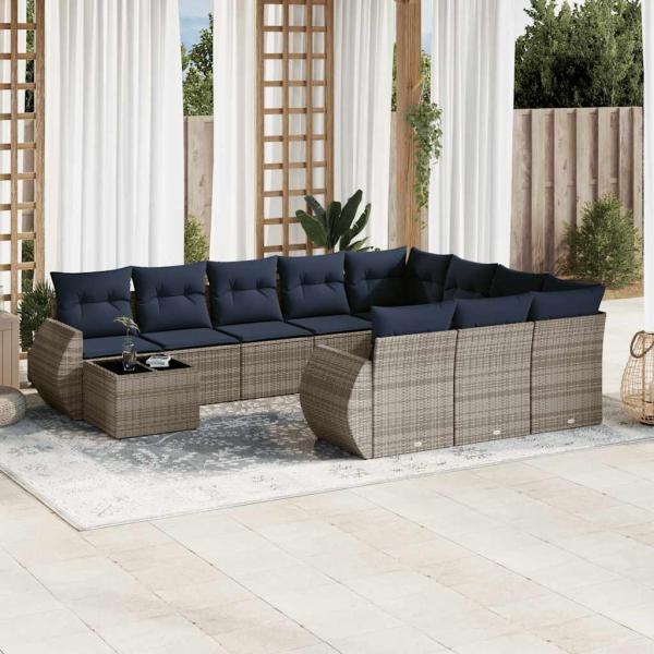 ARDEBO.de - 11-teiliges Gartensofa-Set mit Kissen, grau, Polyrattan