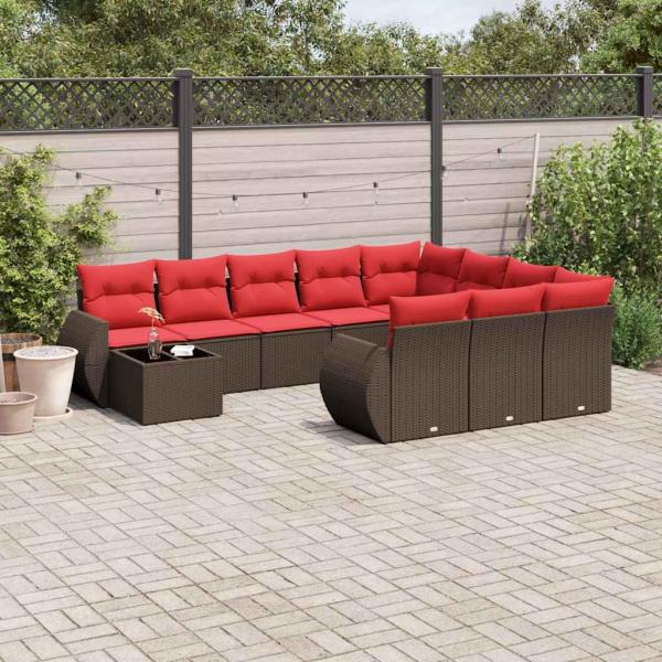 ARDEBO.de - 11-teiliges Gartensofa-Set mit Kissen, braun, Polyrattan