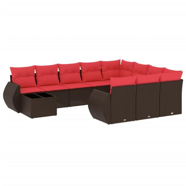 11-teiliges Gartensofa-Set mit Kissen, braun, Polyrattan