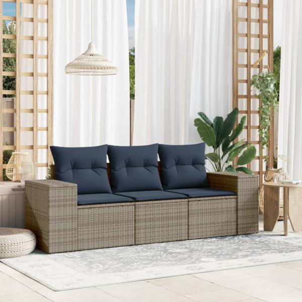 ARDEBO.de - 3-teiliges Gartensofa-Set mit Kissen, grau, Polyrattan