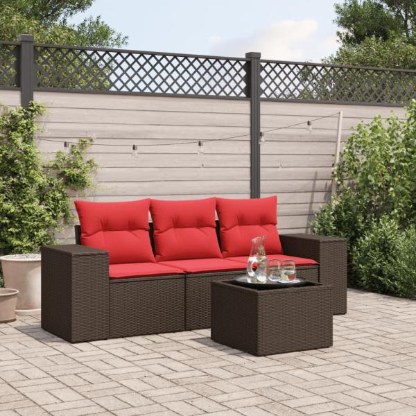 ARDEBO.de - 4-teiliges Gartensofa-Set mit Kissen, braun, Polyrattan
