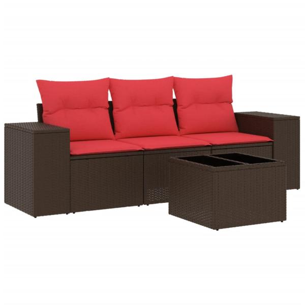 4-teiliges Gartensofa-Set mit Kissen, braun, Polyrattan