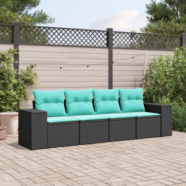 ARDEBO.de - 4-teiliges Gartensofa-Set mit Kissen, schwarzes Polyrattan