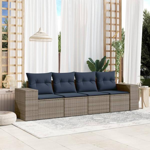 ARDEBO.de - 4-teiliges Gartensofa-Set mit Kissen, grau, Polyrattan
