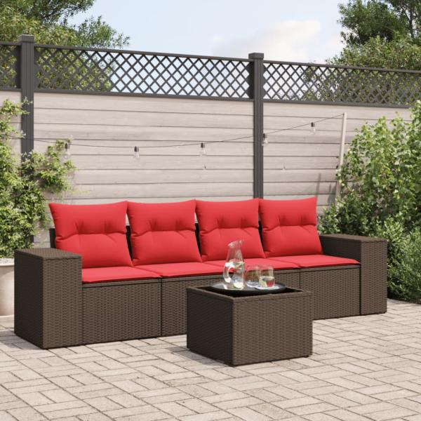 ARDEBO.de - 5-teiliges Gartensofa-Set mit Kissen, braun, Polyrattan