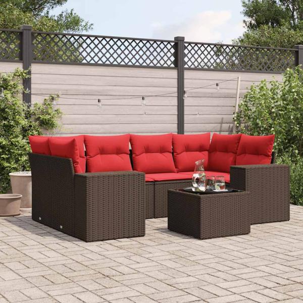 ARDEBO.de - 7-teiliges Gartensofa-Set mit Kissen, braun, Polyrattan