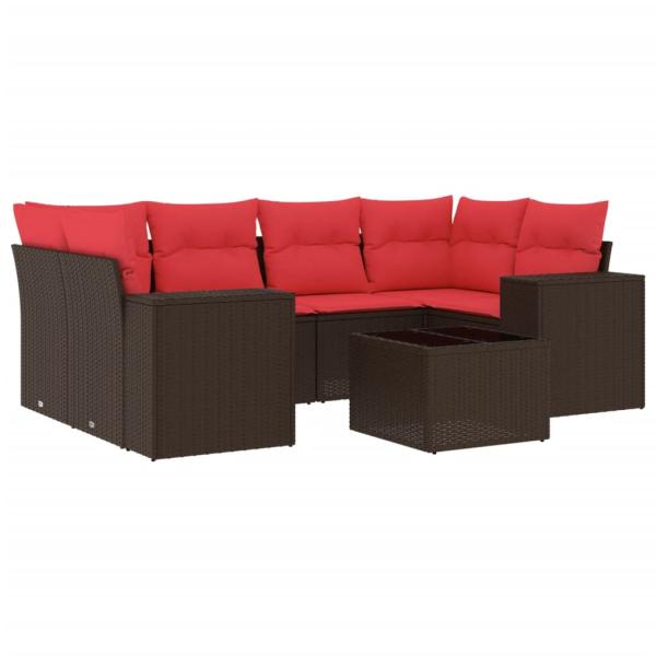 7-teiliges Gartensofa-Set mit Kissen, braun, Polyrattan