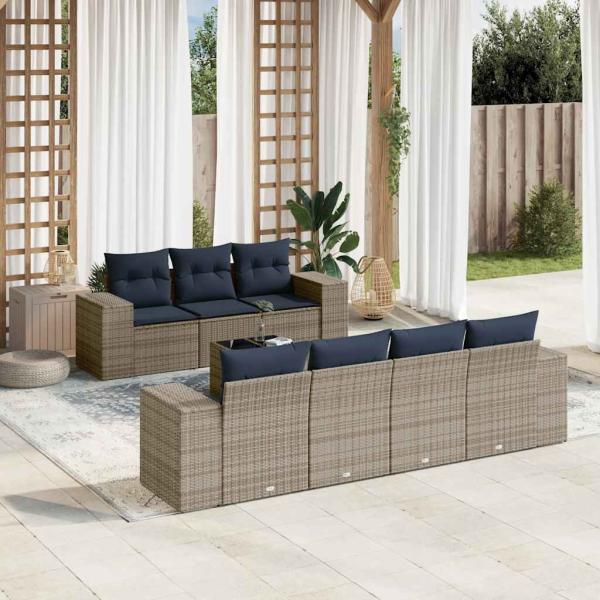 ARDEBO.de - 8-teiliges Gartensofa-Set mit Kissen, grau, Polyrattan