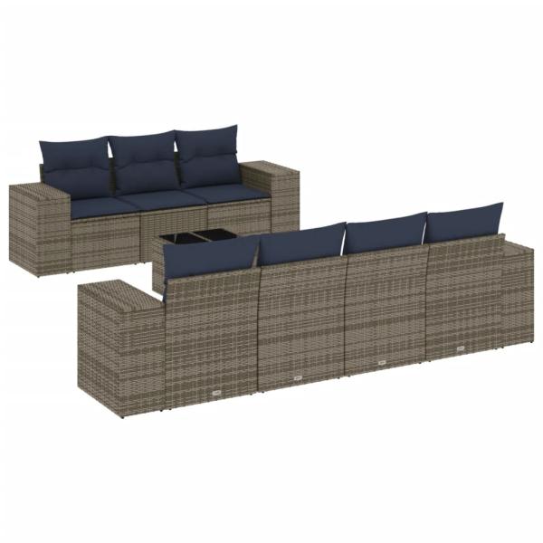 8-teiliges Gartensofa-Set mit Kissen, grau, Polyrattan