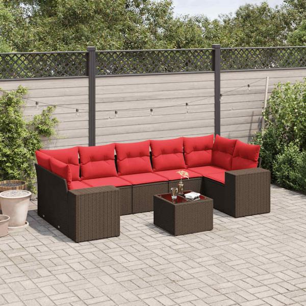 ARDEBO.de - 8-teiliges Gartensofa-Set mit Kissen, braun, Polyrattan