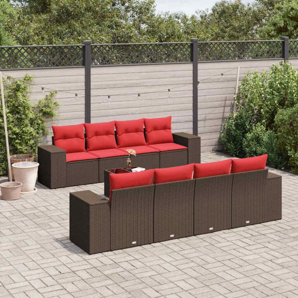 ARDEBO.de - 9-teiliges Gartensofa-Set mit Kissen, braun, Polyrattan