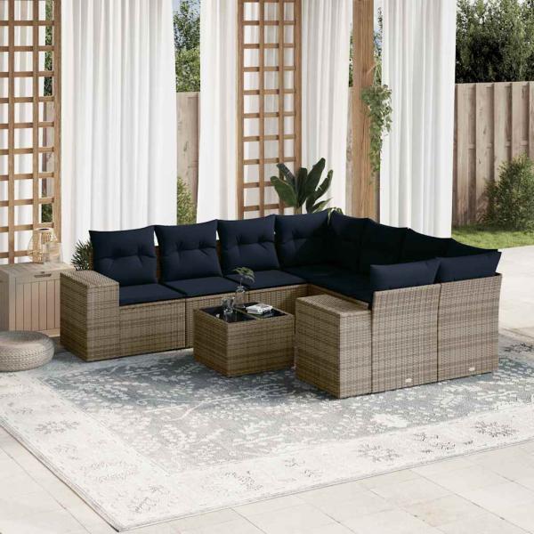 ARDEBO.de - 9-teiliges Gartensofa-Set mit Kissen, grau, Polyrattan