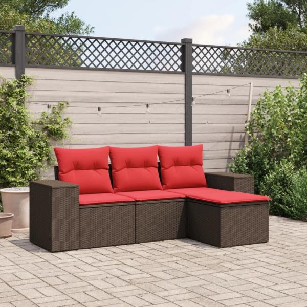 ARDEBO.de - 4-teiliges Gartensofa-Set mit Kissen, braun, Polyrattan