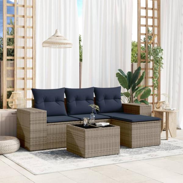 ARDEBO.de - 5-teiliges Gartensofa-Set mit Kissen, grau, Polyrattan
