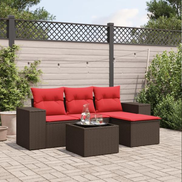 ARDEBO.de - 5-teiliges Gartensofa-Set mit Kissen, braun, Polyrattan