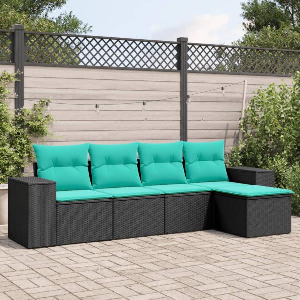 ARDEBO.de - 5-teiliges Gartensofa-Set mit Kissen, schwarzes Polyrattan