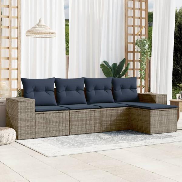 ARDEBO.de - 5-teiliges Gartensofa-Set mit Kissen, grau, Polyrattan
