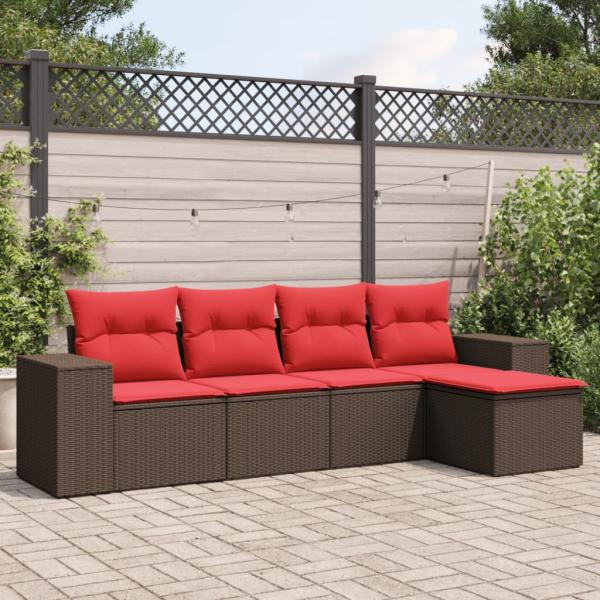 ARDEBO.de - 5-teiliges Gartensofa-Set mit Kissen, braun, Polyrattan