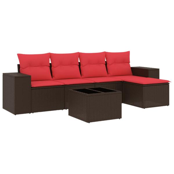 6-teiliges Gartensofa-Set mit Kissen, braun, Polyrattan