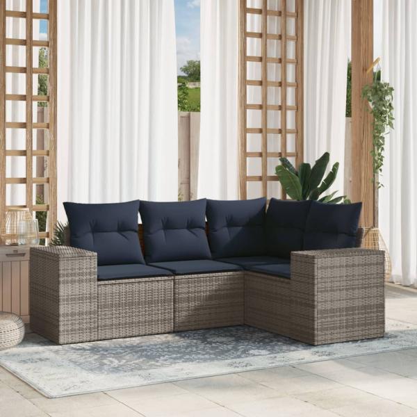 ARDEBO.de - 4-teiliges Gartensofa-Set mit Kissen, grau, Polyrattan