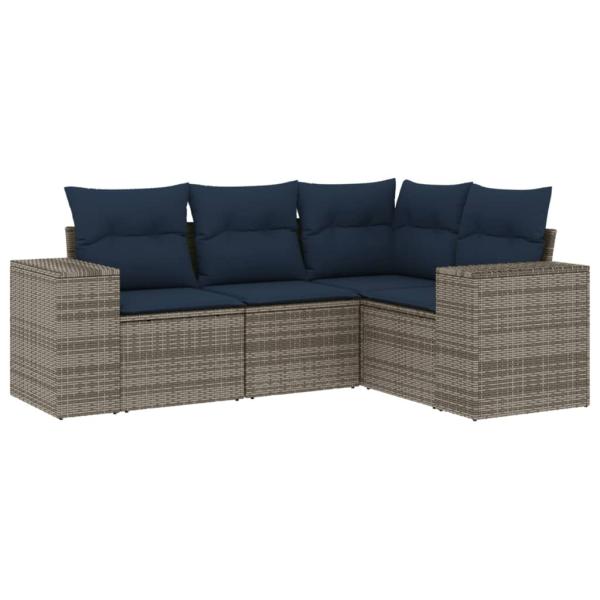 4-teiliges Gartensofa-Set mit Kissen, grau, Polyrattan