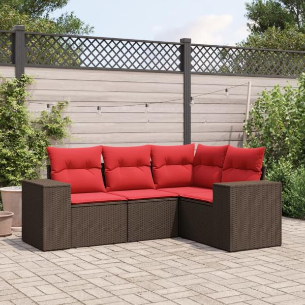 ARDEBO.de - 4-teiliges Gartensofa-Set mit Kissen, braun, Polyrattan