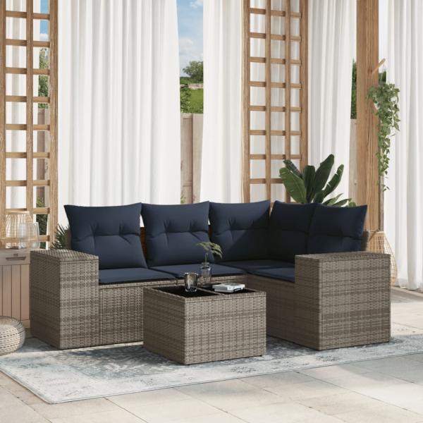 ARDEBO.de - 5-teiliges Gartensofa-Set mit Kissen, grau, Polyrattan