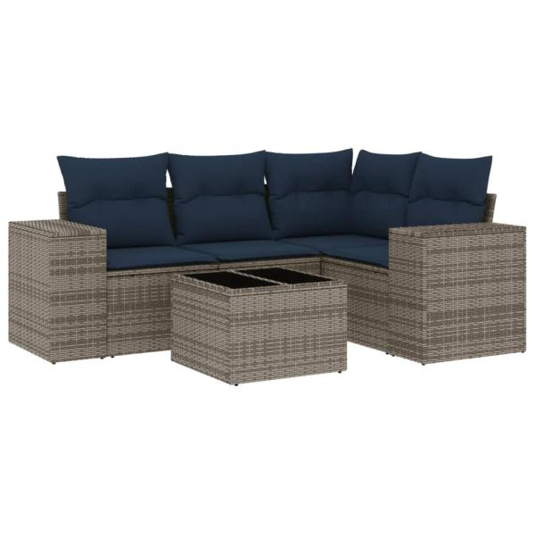 5-teiliges Gartensofa-Set mit Kissen, grau, Polyrattan