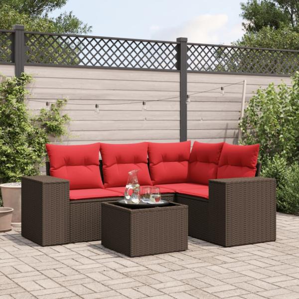 ARDEBO.de - 5-teiliges Gartensofa-Set mit Kissen, braun, Polyrattan