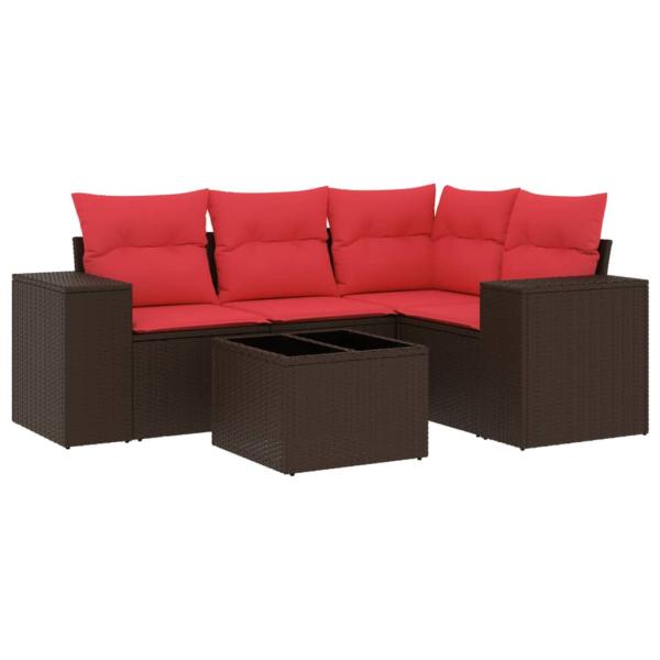 5-teiliges Gartensofa-Set mit Kissen, braun, Polyrattan