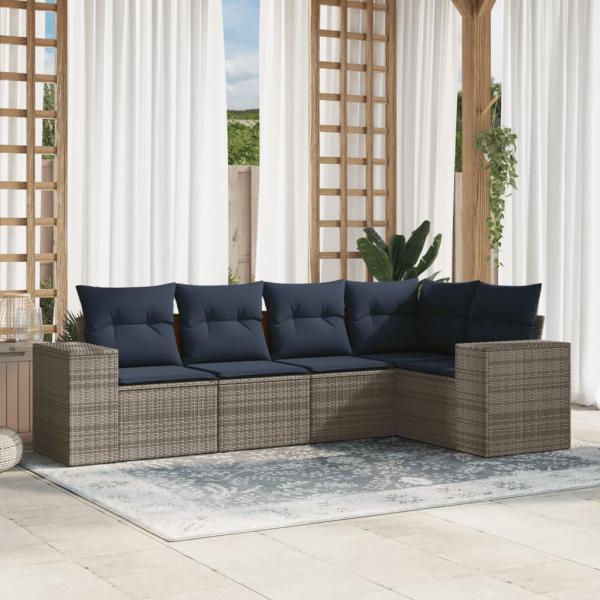 ARDEBO.de - 5-teiliges Gartensofa-Set mit Kissen, grau, Polyrattan