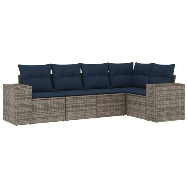 5-teiliges Gartensofa-Set mit Kissen, grau, Polyrattan