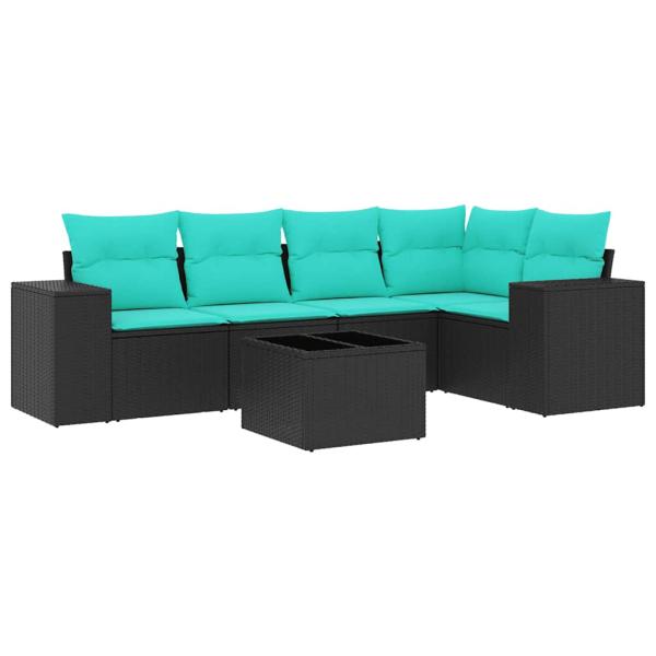 6-teiliges Gartensofa-Set mit Kissen, schwarzes Polyrattan