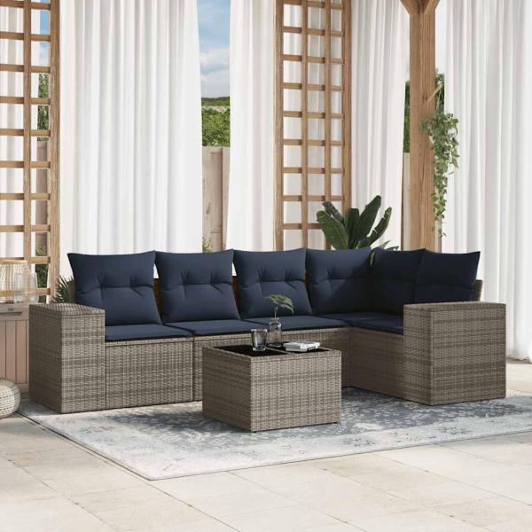 ARDEBO.de - 6-teiliges Gartensofa-Set mit Kissen, grau, Polyrattan