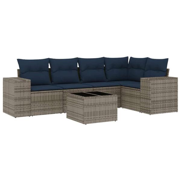 6-teiliges Gartensofa-Set mit Kissen, grau, Polyrattan