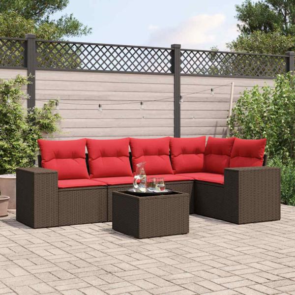 ARDEBO.de - 6-teiliges Gartensofa-Set mit Kissen, braun, Polyrattan