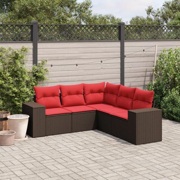 ARDEBO.de - 5-teiliges Gartensofa-Set mit Kissen, braun, Polyrattan