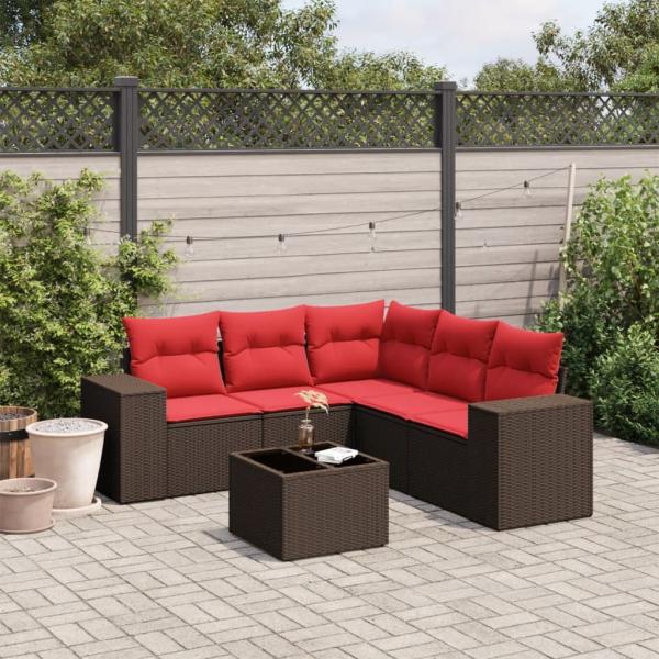 ARDEBO.de - 6-teiliges Gartensofa-Set mit Kissen, braun, Polyrattan