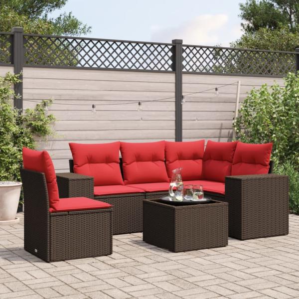 ARDEBO.de - 6-teiliges Gartensofa-Set mit Kissen, braun, Polyrattan