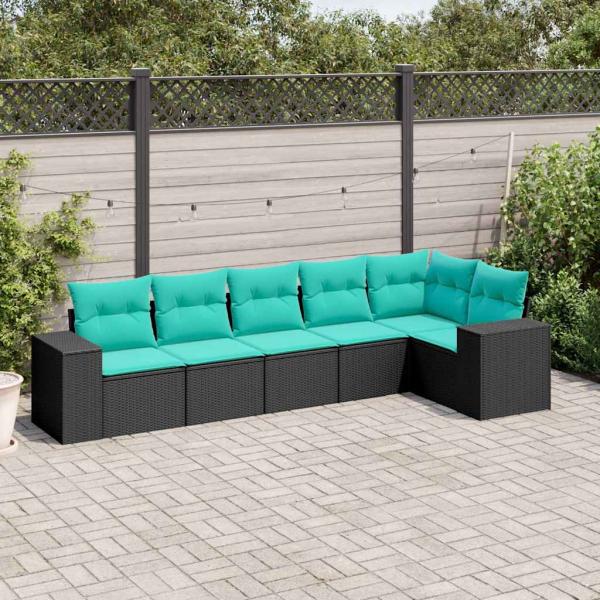 ARDEBO.de - 6-teiliges Gartensofa-Set mit Kissen, schwarzes Polyrattan