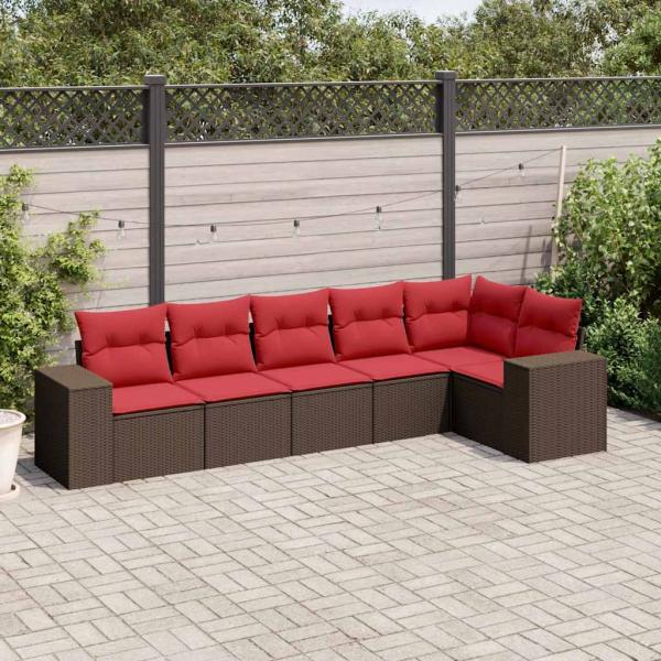 ARDEBO.de - 6-teiliges Gartensofa-Set mit Kissen, braun, Polyrattan