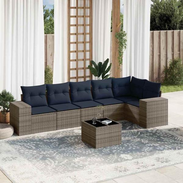 ARDEBO.de - 7-teiliges Gartensofa-Set mit Kissen, grau, Polyrattan