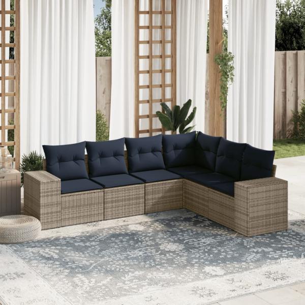 ARDEBO.de - 6-teiliges Gartensofa-Set mit Kissen, grau, Polyrattan