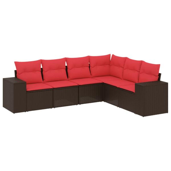 6-teiliges Gartensofa-Set mit Kissen, braun, Polyrattan