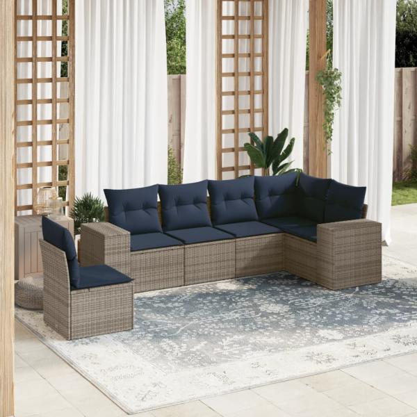 ARDEBO.de - 6-teiliges Gartensofa-Set mit Kissen, grau, Polyrattan